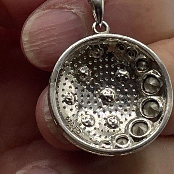 Celestial Stars Moons .925 Sterling Blue Enamel CZ Pendant Necklace 10" Drop - Picture 5 of 8